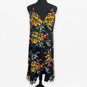Madewell Tropical Black Orange Red Floral Asymmetrical Midi Strap Sundress 14
